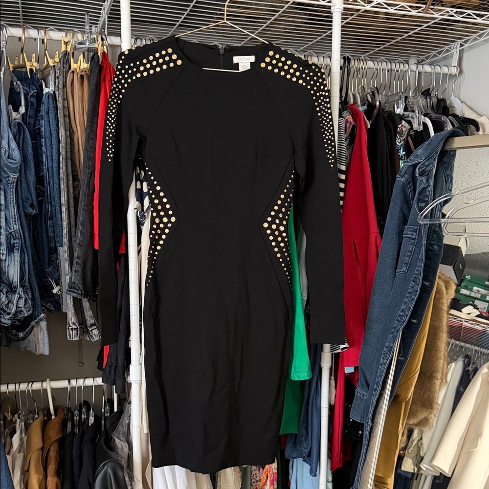 Cache Black Dress with Gold Studs